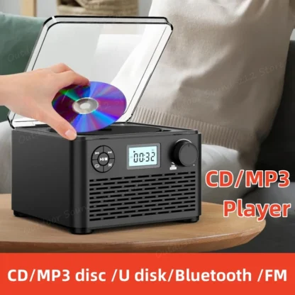 Reproductor de música de CD portátil, pantalla LED, altavoces estéreo compatibles con Bluetooth, reproductor de música MP3, Radio FM, reproductores de CD, batería de 4000mAh