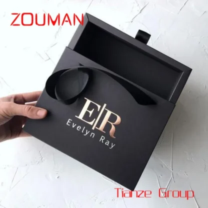 Caja de cartón con logotipo personalizado, caja de embalaje de joyería, cajón deslizante con asa, anillo rosa, bufanda de seda, regalo de lujo