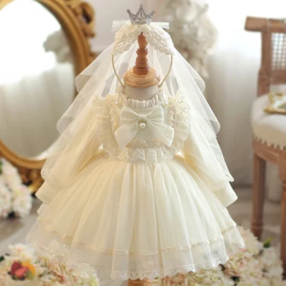 Vestidos de flores para niña, tutú de cumpleaños, boda, encaje, vestidos de princesa para niños, fiesta de bautismo, vestido de tul esponjoso + Headwea, 1 año
