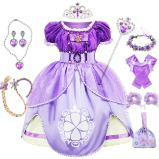 Vestido de Sofía para niña, disfraz de princesa para fiesta de cumpleaños, Halloween, manga abullonada, verano, 3, 6, 8 y 10 años