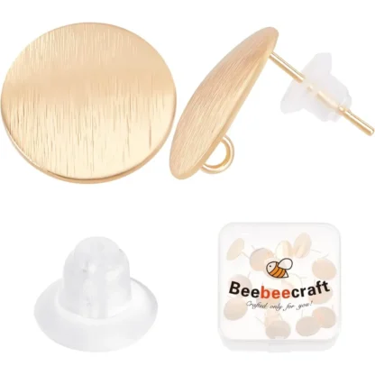 20 piezas de pendientes redondos planos chapados en oro de 18 quilates, postes de pendientes de disco circular y respaldos de pendientes transparentes para kit de fabricación