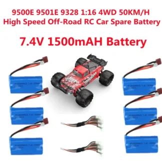 9500E 9501E 9328 1:16 4WD 50 KM/H alta velocidad todoterreno impermeable Control remoto coche RC camión batería de repuesto 7,4 V 1500mAH batería