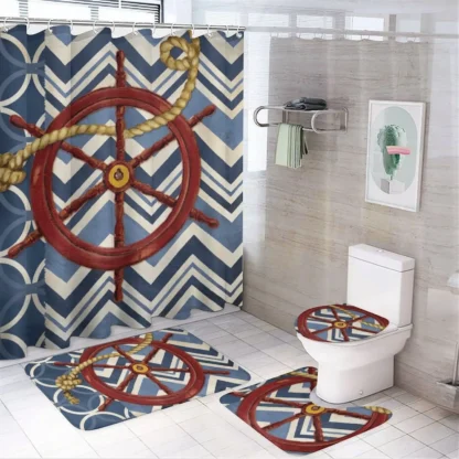 Cortina de ducha con timón de pintura de marinero náutico, alfombra antideslizante moderna, cortina de ducha de poliéster impermeable, decoración del hogar 180x180