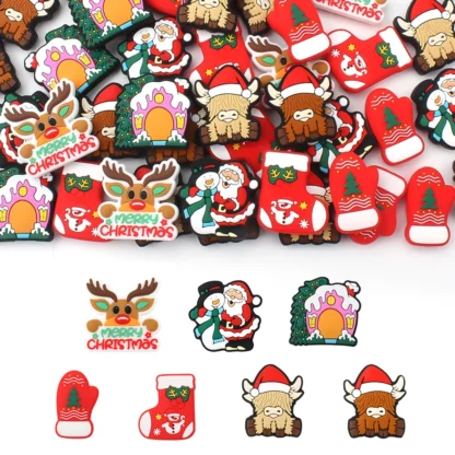 5/10 Uds. Cuentas de silicona con tema del día de Navidad, cuentas focales para fabricación de joyería, bolígrafo con cuentas DIY, llavero, accesorios de joyería, regalo