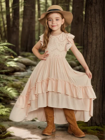 Vestido de encaje de flores para niñas, trajes de fiesta de princesa elegantes, bohemios, ropa para niños de 3 a 12 años