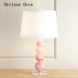 Lámpara de mesa de cristal rosa natural simple americana, lámpara de noche para dormitorio de niña y habitación de niños, lámpara de mesa decorativa con bola creativa