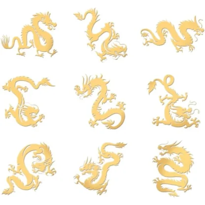 9 Uds. De pegatinas de Metal de dragón chino de 1,6x1,6 pulgadas, pegatinas doradas autoadhesivas de dragón Oriental, kit de fabricación de oro de Metal con tema de dragón