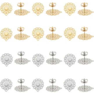 Aproximadamente 24 Uds. De pendientes bohemios con bucle, componente de oreja hueca de filigrana de acero inoxidable con tapones, kit para hacer orejas