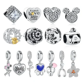 ELESHE-Cuentas cuadradas geométricas de plata de ley 2024 para mujer, abalorios de corazón de amor, compatibles con pulseras originales, regalo de joyería artesanal, 925