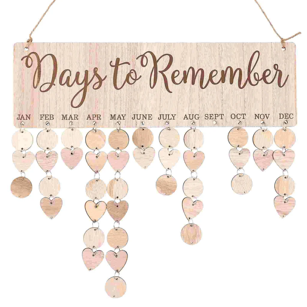 Calendario de madera con etiqueta colgante, tablero de cumpleaños, calendarios, recordatorio Manual de placa familiar
