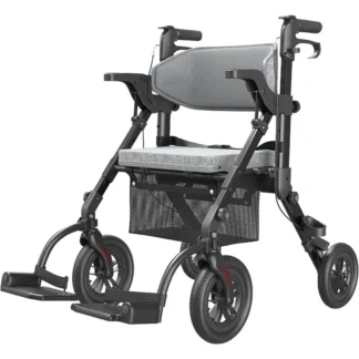 VOCIC Silla andador con ruedas 2 en 1 con frenos y bolsa para personas mayores, silla de ruedas plegable liviana, andadores para adultos todo terreno