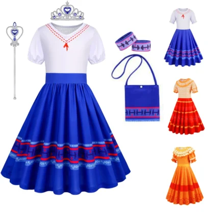 Disfraz de Encanto para niñas, vestido de princesa, vestidos de fantasía para fiesta de carnaval, Halloween, vestido de princesa, bolsa de pendientes