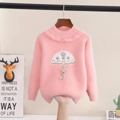 Suéter pequeño y fragante para niños, cuello redondo, paraguas de tamaño mediano, Color sólido, versátil, a la moda, novedad