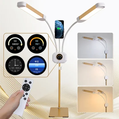Luz de piso de belleza con ajuste de ángulo de pantalla inteligente, extensión de pestañas de tatuaje, atenuación continua, lámpara de relleno, lámpara de belleza, 24W