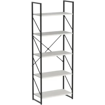 Estantería clásica de 5 niveles para libros, estante de almacenamiento para sala de estar, hogar y oficina, organizador de libros y películas