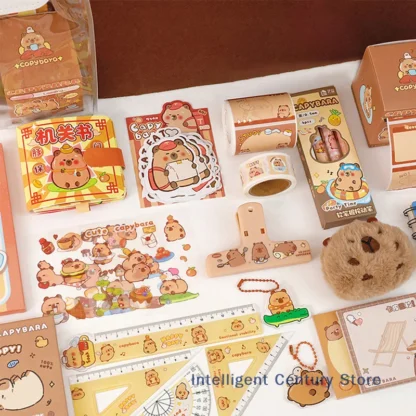 1 Juego de papelería Kawaii Capybara, bolso bonito de dibujos animados, conjunto de papelería, papelería para estudiantes de oficina, suministros escolares