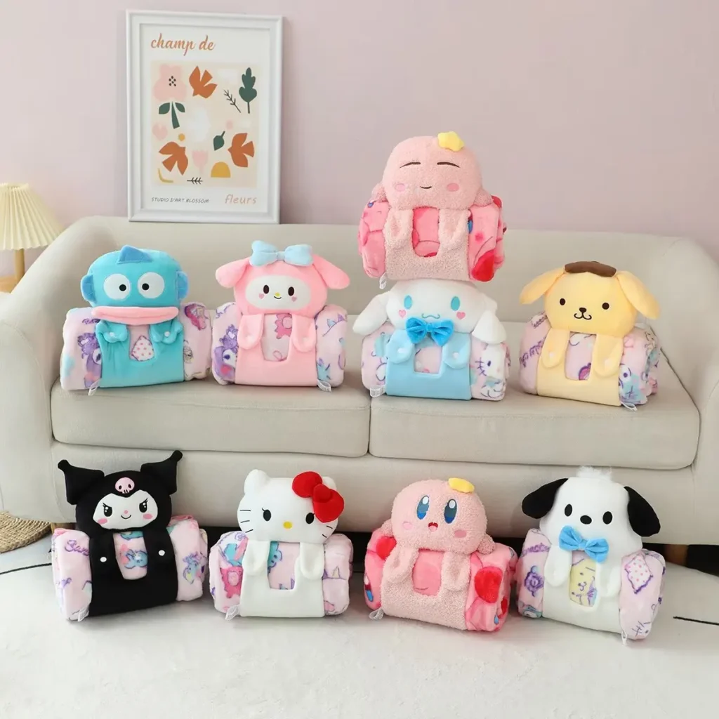 Sanrio lindo Hello Kitty Cinnamoroll My Melody Kuromi rollo manta dibujos animados impreso portátil viaje manta Oficina dormitorio