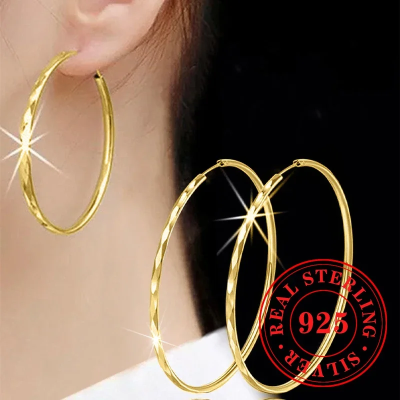 Huitan-pendientes de aro circulares con forma de corte grande para mujer, de Plata de Ley 925, accesorios preciosos, joyería elegante para fiesta y boda