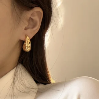 AENSOA-pendientes de acero inoxidable con forma de gota de agua para mujer, aretes con textura Irregular, Color dorado y plateado