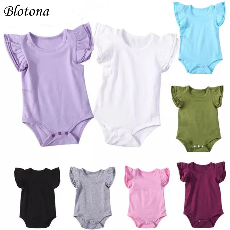 Blotona-Pelele de manga con mosca para Bebé y Niño, Body de cuello redondo de Color sólido, ropa de verano, 0-24 meses