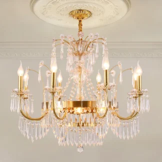 Lámpara colgante de cobre dorado de estilo francés, candelabro de Latón para Decoración de bodas, comedor, dormitorio, cristal europeo