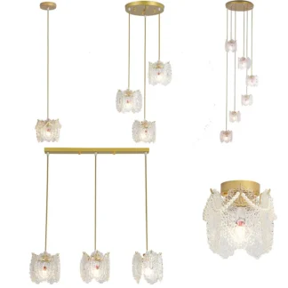 Candelabro de perlas de vidrio tallado francés clásico para comedor, sala de estar, dormitorio, estudio, balcón, iluminación colgante Led para el hogar