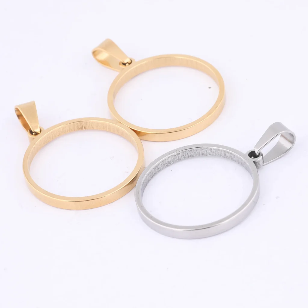 10 Uds. De dijes de bisel abierto redondo de 25mm, colgante hueco chapado en oro de acero inoxidable, ajuste de marco, espacios en blanco para fabricación de joyas de resina