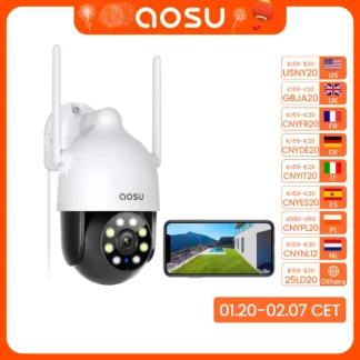 AOSU-cámara domo inalámbrica de 3MP, cámara de seguridad Wifi para exteriores, cámara de vigilancia PTZ, conversación bidireccional, visión nocturna en Color, CCTV