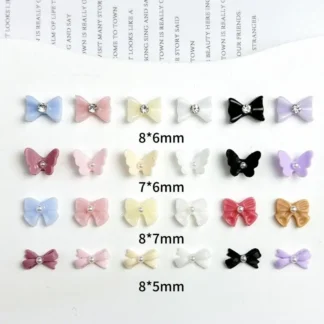 Mini dijes de lazo de perlas de colores Macaron, 50 piezas, varios estilos, pajarita, estilo francés, decoración de uñas, suministros de manicura DIY