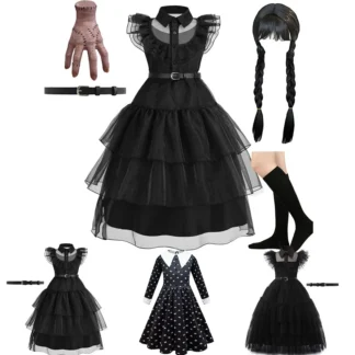 Disfraz de miércoles para bebé, vestido elegante de princesa para niños, disfraz de baile familiar de terror, disfraz Addams, vestido de Halloween de 4 a 12T