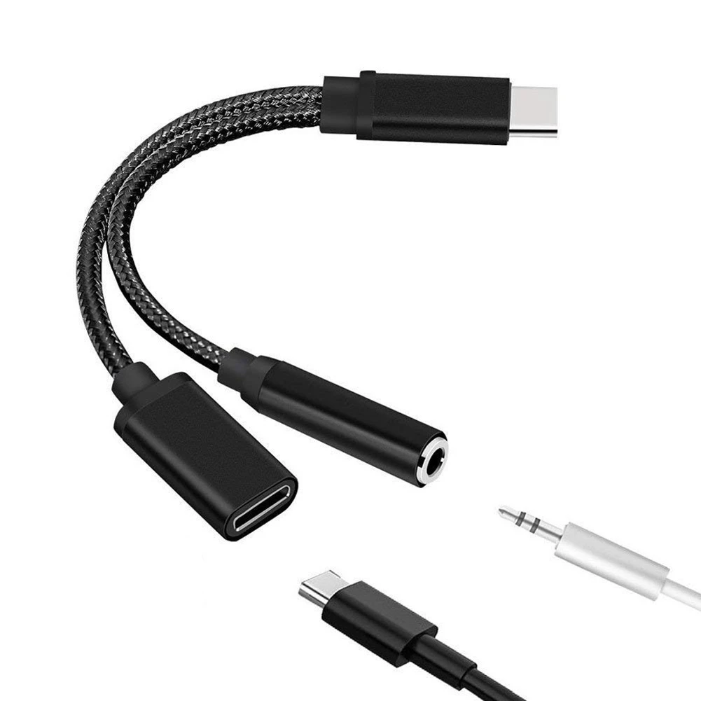 Adaptador de Audio de carga tipo C a 3,5mm, 2 en 1, divisor USB C, Cable de Audio auxiliar para auriculares, divisor para teléfono inteligente Huawei