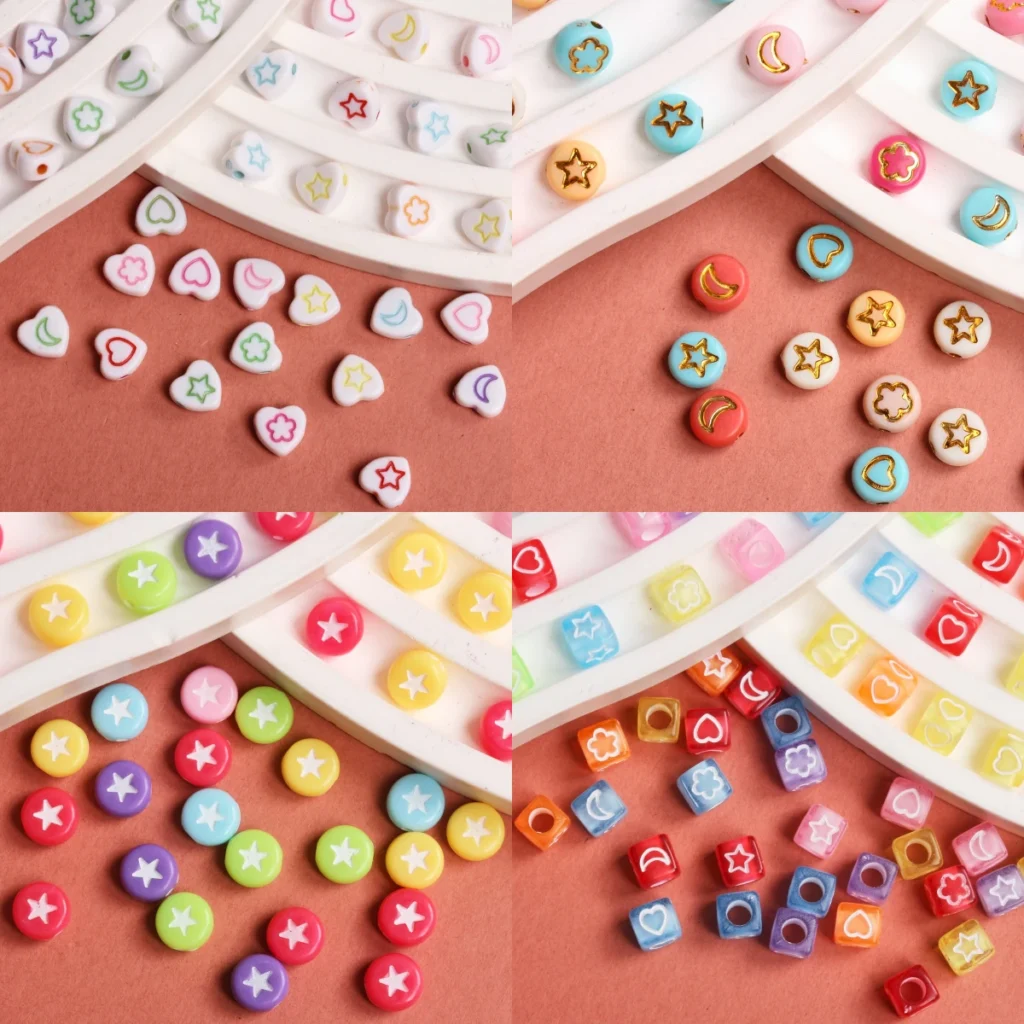 Cuentas sueltas cuadradas para fabricación de joyas, accesorios de cuentas de 30/50 piezas, forma de corazón, estrella, Luna, collar, pulsera
