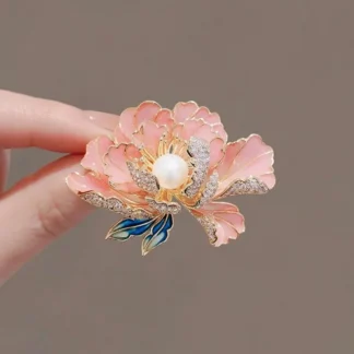Broche de peonía rosa de alta calidad para mujer, exquisito broche de estilo chino, alfileres de botón de flor de temperamento clásico