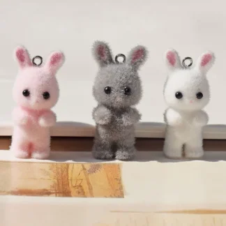 LLavero de conejo de dibujos animados en 3D, 30 piezas, Kawaii, esponjoso, flocado, Animal, muñecas en miniatura, colgante, collar, manualidades, joyería