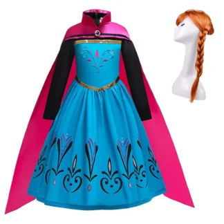 Vestido de verano con bordado de Anna para niños, ropa de manga larga para Halloween, Carnaval para niñas de 4 a 12 años, vestidos de Cosplay para niños