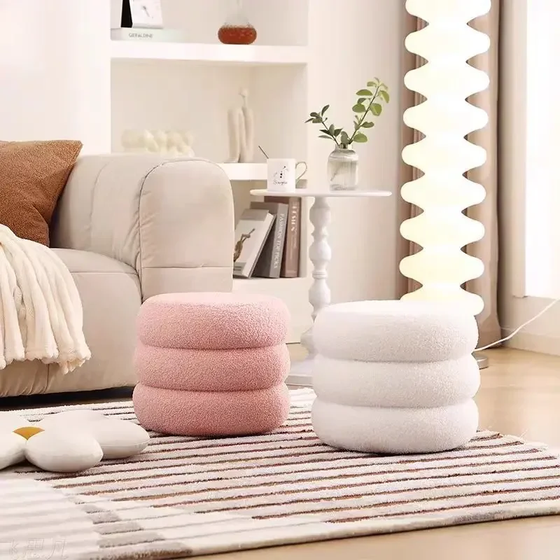 Taburete de felpa de cordero para sala de estar, taburete bajo para sofá familiar para niños, cojín para sentarse en la puerta, zapatos cambiantes, alta calidad