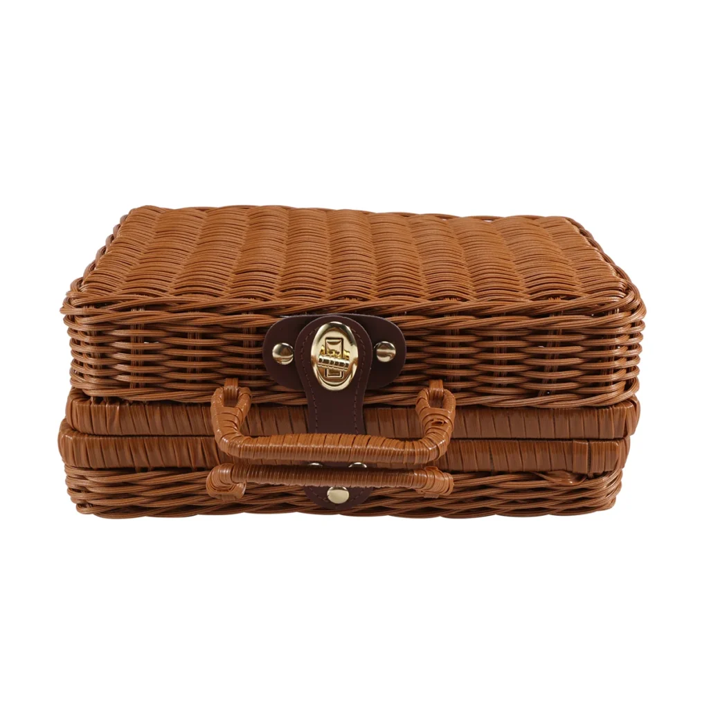 Cesta de picnic, maleta vintage tejida, cesta de almacenamiento tejida, estuche de almacenamiento de ratán, cesta de lavandería tejida para picnic B