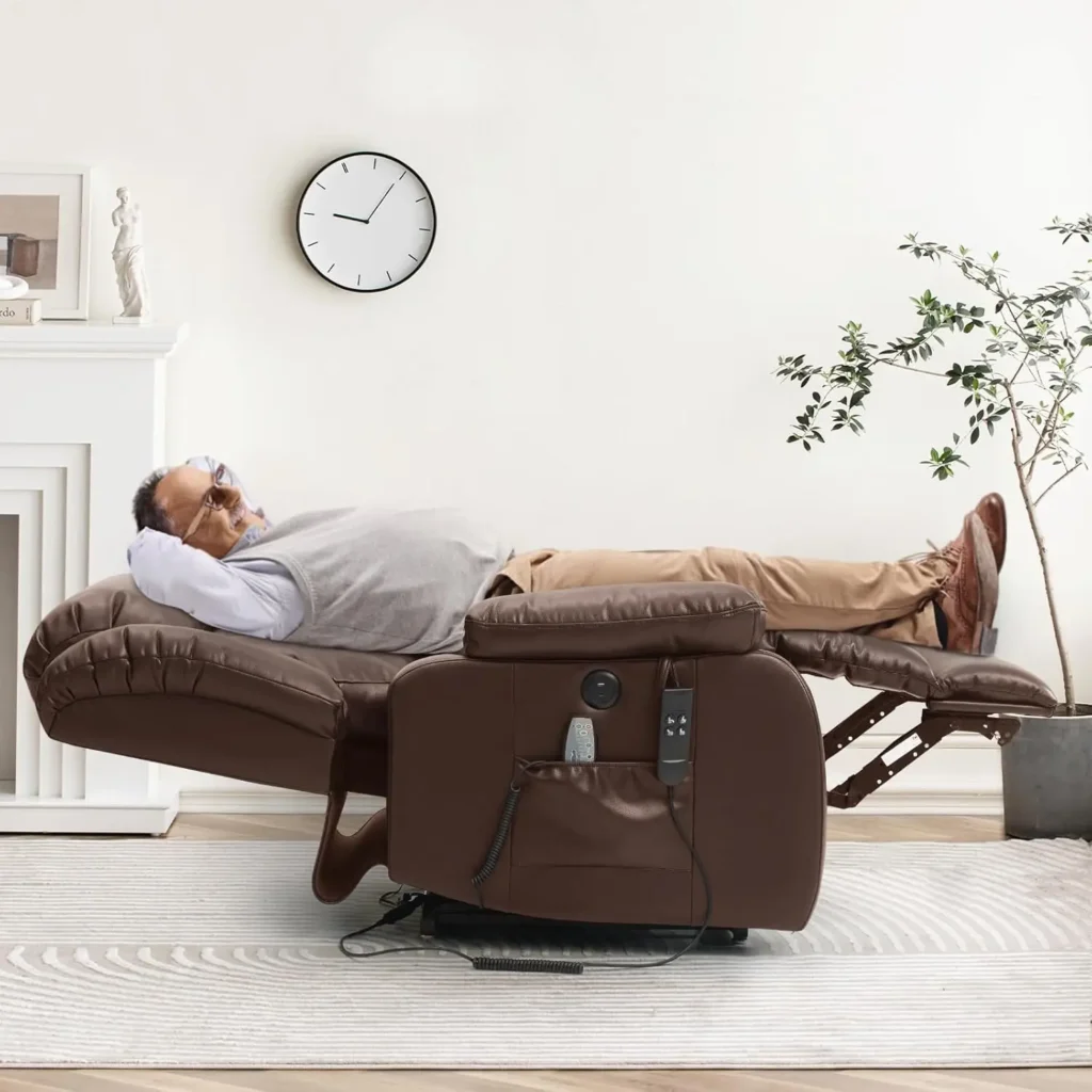 Silla reclinable de elevación eléctrica grande de doble motor para personas mayores con calor y masaje, sillas elevadoras planas de lay reclinables para personas mayores infinitas