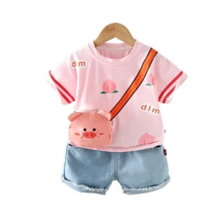 Ropa de verano para bebés, traje para niñas pequeñas, camiseta de dibujos animados, pantalones cortos, chándal para niños, 2 uds./Set