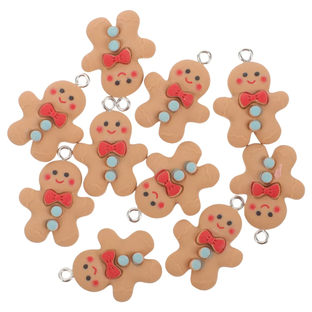 10 Uds. De pulseras, pendientes de hombre de jengibre, colgantes de Navidad, dijes de plástico para joyería, accesorios para manualidades