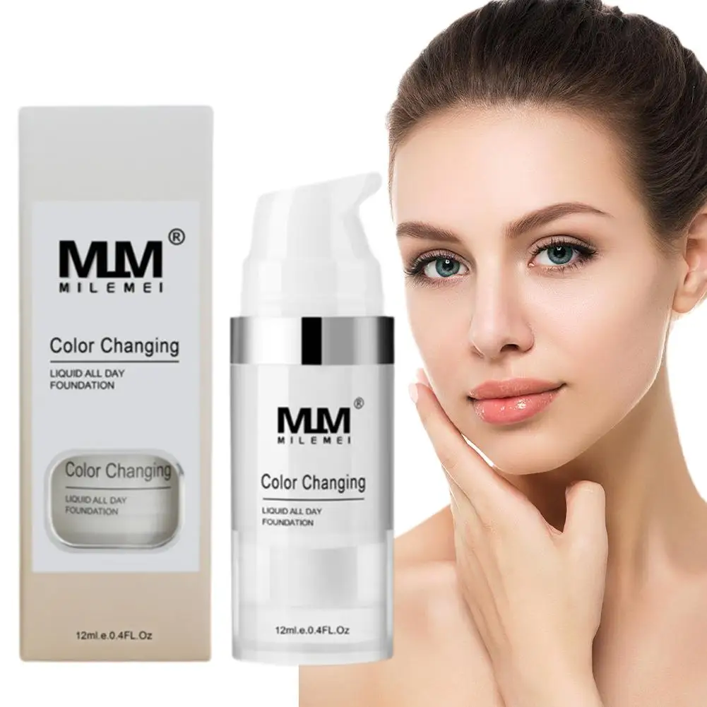 Base líquida que cambia de Color, corrector de piel brillante, Cosméticos impermeables, Base de tono de alta cobertura, hidratante, Mak Q1S9, 12ml