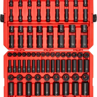 Juego de casquillos de impacto de 6 puntos con accionamiento de 1/2 pulgada, 87 piezas (5/16-1-1/4 pulgadas, 8-32 mm)
