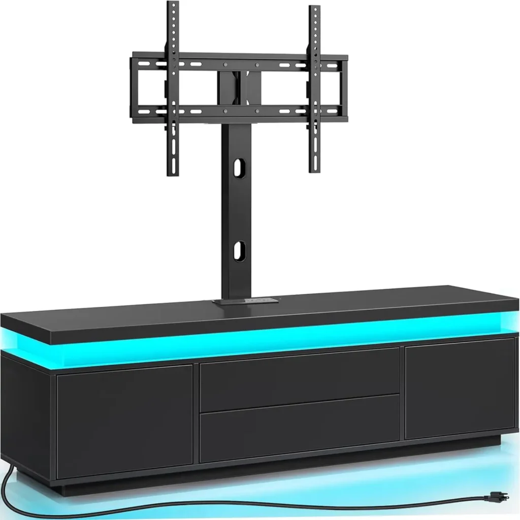 Soporte para TV con soporte y toma de corriente, soporte para TV de 51" para televisores de 32/45/55/60/65 pulgadas, centro de entretenimiento moderno con