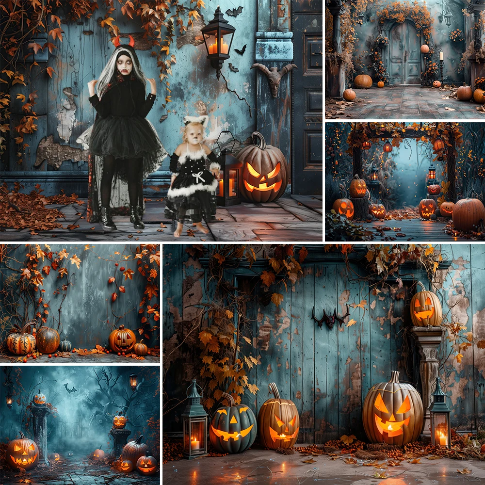 Fondo de fotografía de Halloween, calabaza aterradora, hoja de arce, decoración de vacaciones, retrato de niños, accesorios de estudio fotográfico