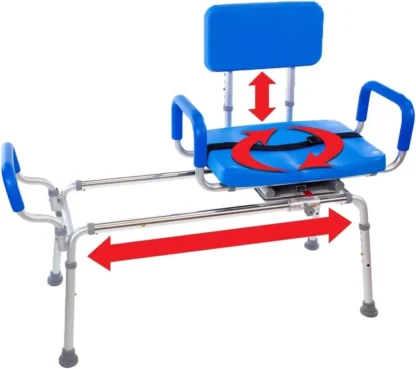 Banco de transferencia de bañera con silla de ducha deslizante con asiento giratorio, baño acolchado de primera calidad, con brazos giratorios, diseño ajustable que ahorra espacio