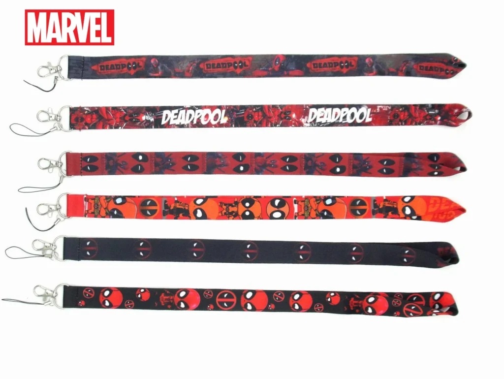 LLavero de dibujos animados de Deadpool, colgante de película de Marvel, tarjeta de pecho con cordón periférico, cuerda larga para teléfono móvil, adorno colgante