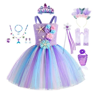 Vestido de tutú de sirena bajo el mar para niñas, fiesta de cumpleaños, disfraces de Carnaval con diadema de flores, vestidos de Halloween del océano, 1-12 años