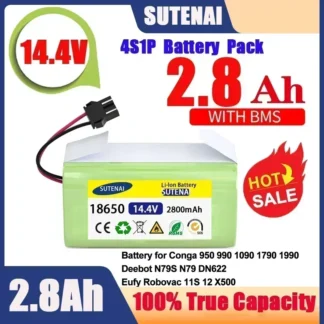 Batería de iones de litio de 14,4 V y 6,8 Ah para Cecotec Conga Excellence 950 990 1090 Ecovacs Deebot DN621 601/605 Eufy RoboVac 35C Panda i7 V710