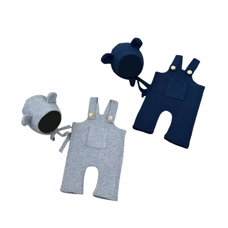 Atrezos para fotografía bebés, ropa para sesión fotos recién nacidos, disfraz fotografía, sombrero y mono, traje