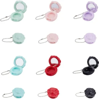 12 Uds., 6 colores, flor rosa, contenedor de lápiz labial vacío de plástico portátil, paleta de sombra de ojos, maquillaje, sartén vacía para niñas, Kit de fabricación